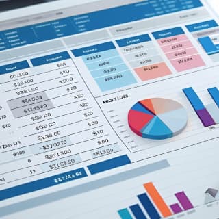 Printed financial report with charts
